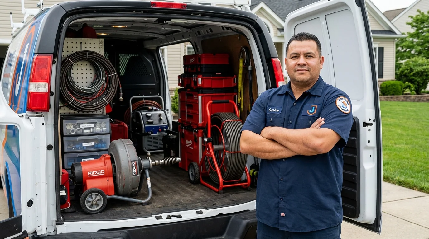 Professional drain cleaning equipment and Johns Plumbing LLC plumber in Falkville