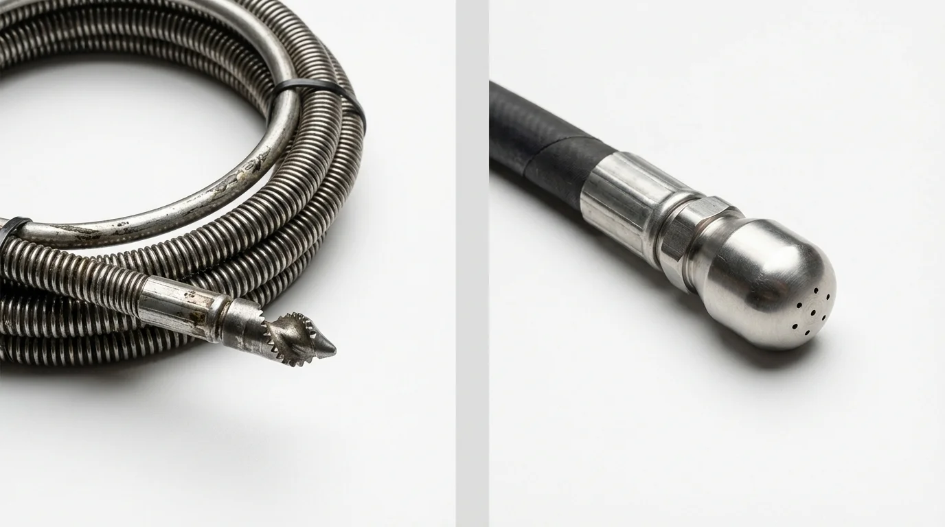 Drain snake cable and hydro jetting nozzle used for drain cleaning in Falkville, AL