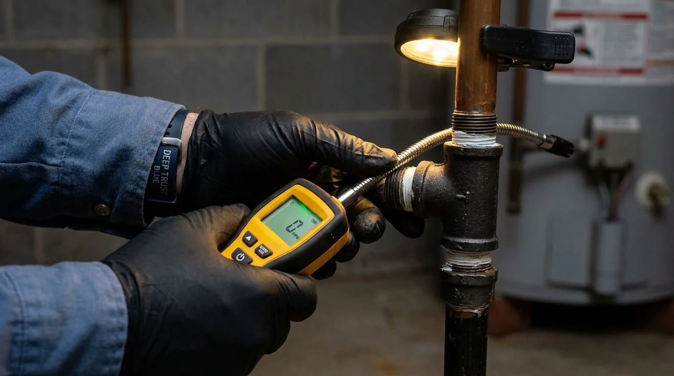 Gas leak detection with electronic sniffer by Johns Plumbing LLC in Falkville